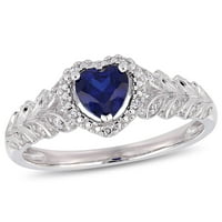 Miabella's Carat T.G.W. נוצר ספיר כחול ויהלום מבטא 10kt טבעת לב הילה זהב לבן