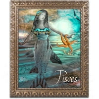 סימן מסחרי אמנות Art nouveau Zodiac מזל דגים אמנות קנבס על ידי מסגרת מעוטרת מאפייה צבעונית