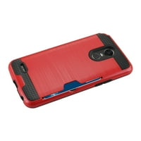LG LG Stylo Case Lg Stylo Stylus Slim Armor Hybrid Case עם מחזיק כרטיס באדום