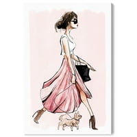 ווינווד סטודיו אופנה גלאם קיר אמנות בד הדפסת 'כלב הליכה קוטור ורוד' שמלה-ורוד, לבן