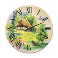 עיצוב 'פריחה של גרינלנדס ובית כפרי' שעון קיר עץ מסורתי
