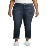טרה & שמיים נשים בתוספת גודל עלייה גבוהה קצוץ ג ' ינס עם רול האזיקים