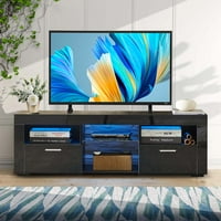עמדת טלוויזיה LED מודרנית של AUKFA לטלוויזיה, ארון טלוויזיה מבריק גבוה לסלון - שחור