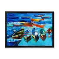 עיצוב אמנות 'סירות קטנות שעוברות בנמל הכחול' הדפס אמנות ממוסגר ימי וחופי