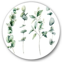 עיצוב 'ענפי צמח אקליפטוס ירוקים i' אמנות קיר מתכת מעגל מסורתית - דיסק של 23