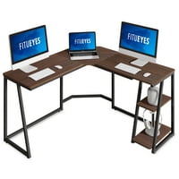 שולחן משרדי בצורת L עם אחסון, שולחן משחק פינתי 54.9 , כתיבת שולחן לימוד תחנות עבודה לחלל קטן, רטרו בראון