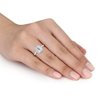 טבעת קוקטייל הילה מזהב לבן 10 קראט אקוומרין נשים ומבטא יהלום