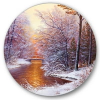 אמנות עיצוב 'יער חג המולד עם עצים ונהר השני' אמנות קיר מתכת מעגל מסורתית-דיסק של 23