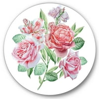 עיצוב אמנות 'פרחי אביב אלסטרומריה ורדים ורודים' אמנות קיר מתכת מעגל מסורתית-דיסק של 23