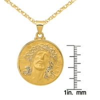ראש זהב ראשוני קראט צהוב זהב צהוב של מדליית המשיח תליון עגול עם שרשרת חבלים בכבלים