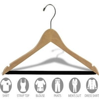 קולב חליפת עץ טבעי קולב עם בר לא החלקה, לחולצות, שמלות או מכנסיים, חבילה