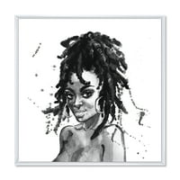עיצוב אמנות 'שחור ולבן דיוקן של אפריקאי אמריקאי אישה השני' מודרני ממוסגר בד קיר אמנות הדפסה