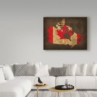 סימן מסחרי אמנות 'קנדה דגל קאנטרי מפת' אמנות בד על ידי עיצובים של אטלס אדום