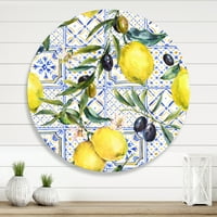 עיצוב אמנות 'דפוס גיאומטרי של קישוט לימון על כחול השלישי' טרופי מעגל מתכת קיר אמנות-דיסק של 23