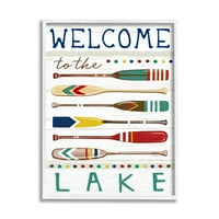 Stupell Industries Lake שלט בברכה משוטים מפוסרים אמנות גרפית אומנות לבנה ממוסגרת אמנות דפוס קיר, עיצוב