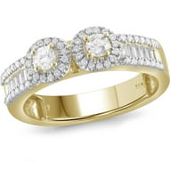 קראט T.W. יהלום לבן עגול ובגואט טבעת דו אבן זהב צהוב