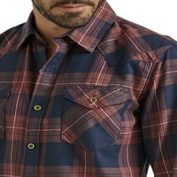 Wrangler® גברים וגברים גדולים רזים מתאימים לחולצה ארוגה עם שרוול ארוך, מידות S-5xl