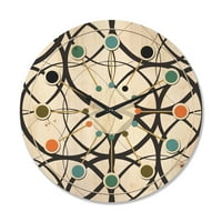 עיצוב 'דפוס גיאומטרי שחור לבן, שעון קיר עץ מודרני של אמצע המאה