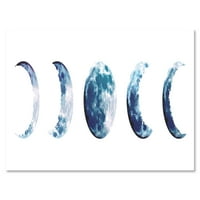 עיצוב אמנות 'קסם כחול ירח שלבים על לבן' בוהמי & אקלקטי בד קיר אמנות הדפסה