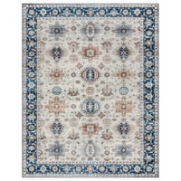 שטיח שטח כחול מזרחי מסורתי עם הדפס קריסטל גרטמני, 3 על 5