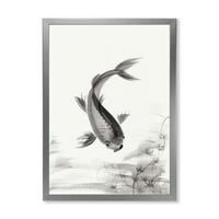 עיצוב 'דג וינטג' שחור לבן דג ימי ומוסגר חוף הדפס