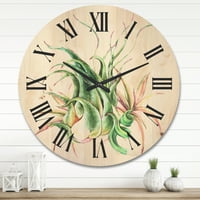 עיצוב 'עלים טרופיים צמח אוויר עסיסי על שעון קיר עץ חווה לבן