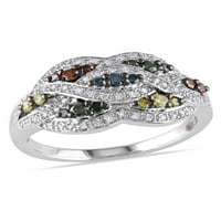 טנגלו קראט T.W. יהלומים רב-צבעוניים טבעת אריגת כסף סטרלינג
