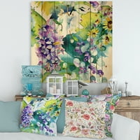 עיצוב אמנות 'זר חמניות ופרחי בר' הדפס בית חווה על עץ אורן טבעי