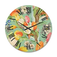 עיצוב 'צבעונים פורחים כתומים ולבנים II' שעון קיר עץ מסורתי