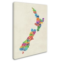 סימן מסחרי אמנות מפת טיפוגרפיה של ניו זילנד אמנות קנבס מאת מייקל טומפסט