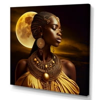 עיצוב אשה אפריקאית מלכה תחת ירח III אמנות קיר בד