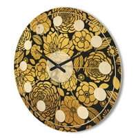 עיצוב 'רטרו פרחוני מוזהב II' של שעון קיר עץ מודרני של אמצע המאה