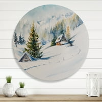 עיצוב אמנות 'הרי החורף עם בית קטן' אמנות קיר מתכת מעגל מסורתית-דיסק של 11