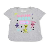 Dreamworks Trolls Poppy בנות בלעדיות 4- חולצת טריקו גרפית נצנצת
