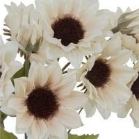 עמוד התווך ראשי חמניות מיני עם ניצנים עם פיק פרחים מעורב מלאכותי, מוצק, שמנת, 13