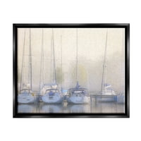 סטופל מעוגן סירות מפרש נמל השתקפות נוף ציור שחור מצוף ממוסגר אמנות הדפסת קיר אמנות