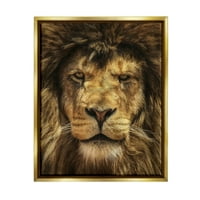 סטופל תעשיות מקרוב האריה דיוקן צילום מתכתי זהב צף ממוסגר בד הדפסת קיר אמנות, עיצוב על ידי קארי אן גריפו-פייק