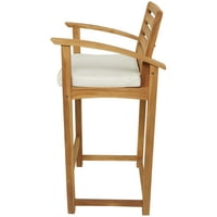 כיסא בר חיצוני מקורה מעץ טיק עם כרית, חום