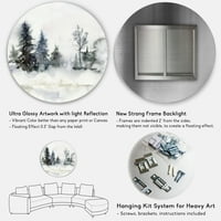 עיצוב אמנות 'חג המולד מינימליסטי שלג ונוף יער' אגם בית מעגל מתכת קיר אמנות-דיסק של 23