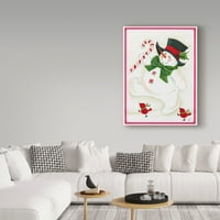 סימן מסחרי אמנות 'איש שלג צועד עם אמנות בד של ציפורים מאת בוורלי ג'ונסטון
