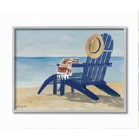 תעשיות סטופל כיסא חוף כחול ריק עם כובע סצנה ימי מסגרת עיצוב אמנות קיר על ידי סטודיו לעיצוב כוכב, 16 20