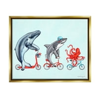 תעשיות סטופל חיי ים מימי חיות חיות רכיבה על אופניים אדום מבטא גרפי אמנות גרפית זהב מתכת זהב צף צפה קיר